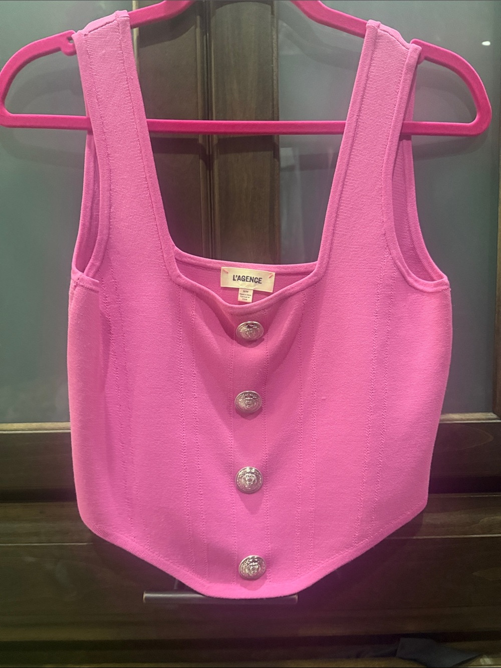 L'AGENCE Bright Pink Button-Front Cropped Tank
